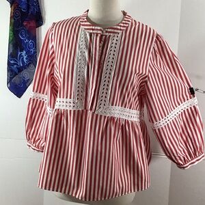 Vilagallo Striped Red and White Jolie popelin top L